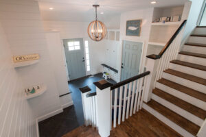 mudroom stairs with lighting