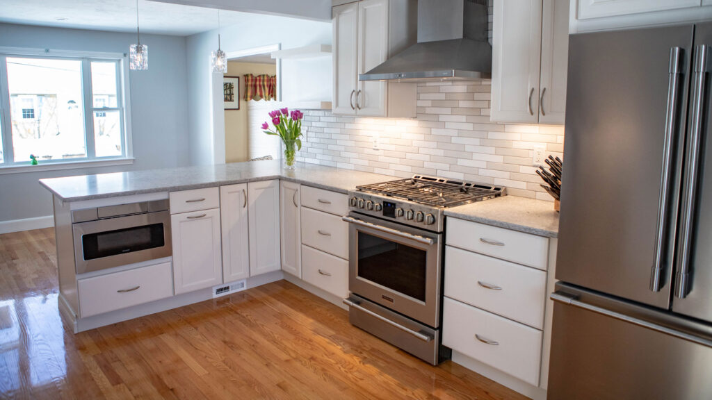 Kitchen Remodel with white cabinets Weymouth Ma
