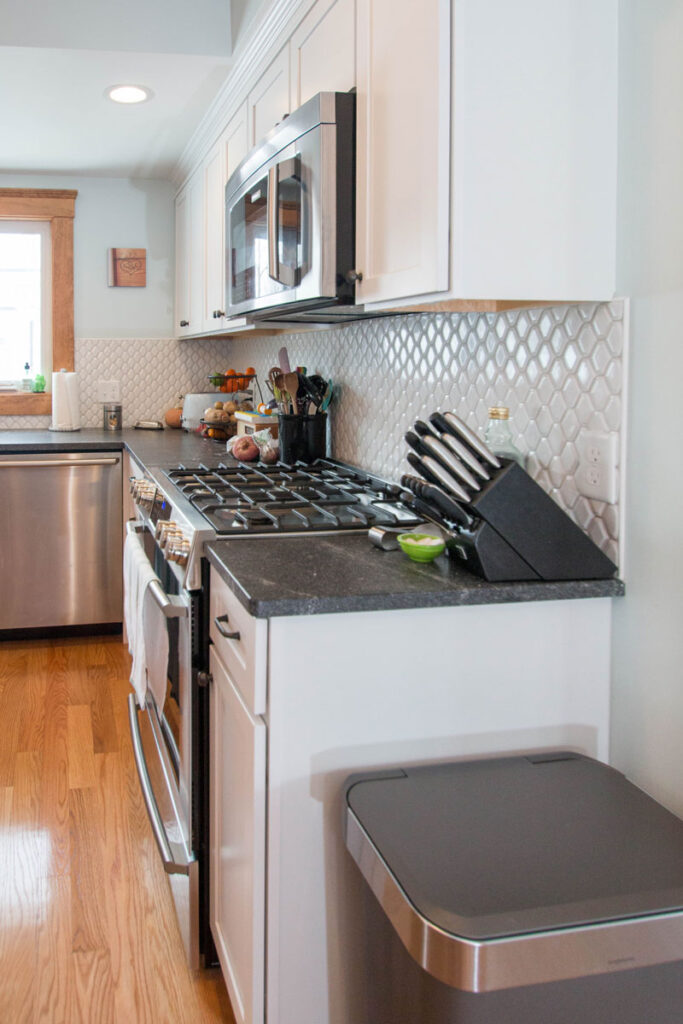 Kitchen with white cabinets