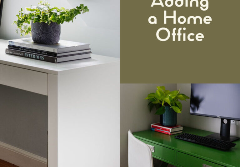 Home office with green desk