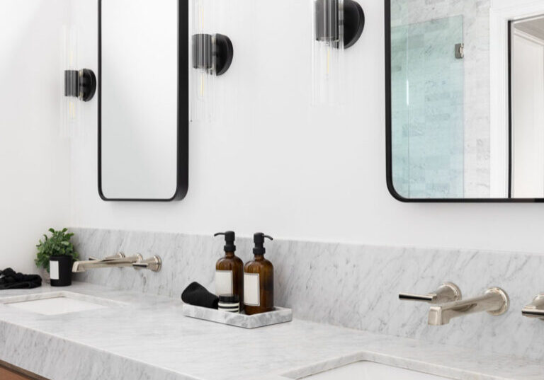 Bathroom Renovation South Shore, Vanity with faucet and mirrors