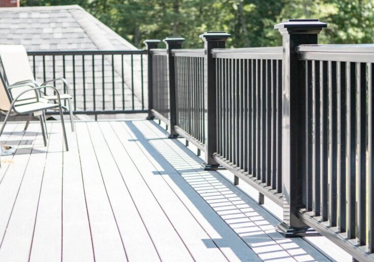 Gray Azek decking with black railings