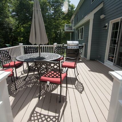 Timbertech by Azek gray deck with white railings in Hanover Ma